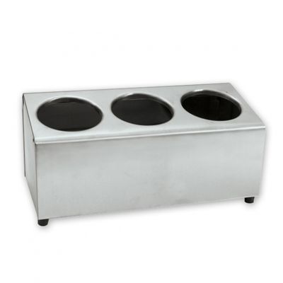 CUTLERY HOLDER 3 HOLE LONG S/S 180mmH x 170mmW x 350mmL (CYLINDERS NOT INCLUDED)