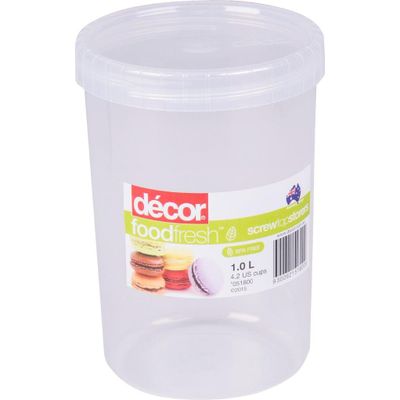 DECOR CONTAINER 1L ROUND CLEAR SCREW TOP