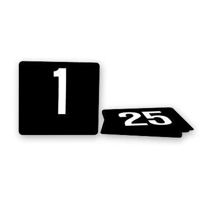 TABLE NUMBERS 1-25 WHITE ON BLACK 105X95mm