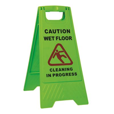 WET FLOOR CAUTION SIGN GREEN WITH CLEANING IN PROGRESS