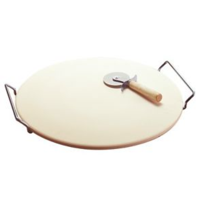 3 PIECE PIZZA SET - STONE WITH S/S CUTTER AND RACK 33cm