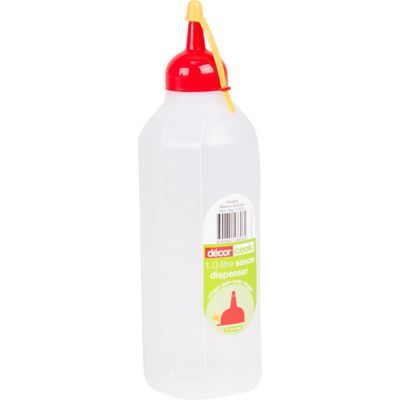 DECOR SAUCE BOTTLE 1L CLEAR WITH RED LID