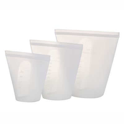 ECO POCKET SILICONE POUCHES 3 PACK CLEAR-250ml, 450ml,700ml