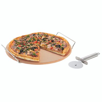 AVANTI PIZZA STONE WITH RACK AND PIZZA CUTTER 33cm