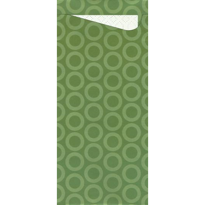 POCHETTA CUTLERY POUCH GREEN WITH CIRCLES 85X190mm WITH 3PLY NAPKIN 330X330mm CTN 250