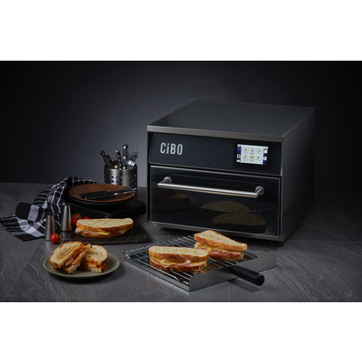 UNIQUE CIBO COUNTER TOP FAST SPEED OVEN WITH BLACK GLASS FRONT 440X620X370mm 15amp