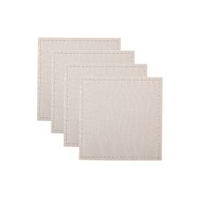 MW TABLE ACCENTS LEATHER LOOK ALLIGATOR COASTER 10X10cm SET OF 4 WHITE