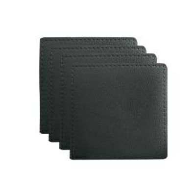 MW TABLE ACCENTS LEATHER LOOK COWHIDE COASTER 10X10cm SET OF 4 CHARCOAL